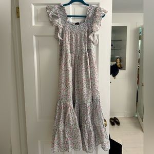 J.Crew Cloud Meadow Floral Smocked Flutter Sleeve Maxi Dress XXS